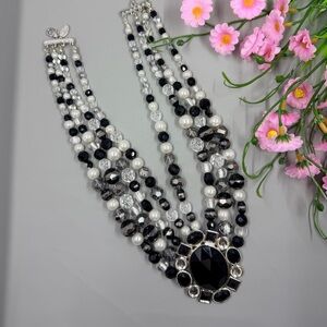 White House Black Market Black and White Statement Necklace